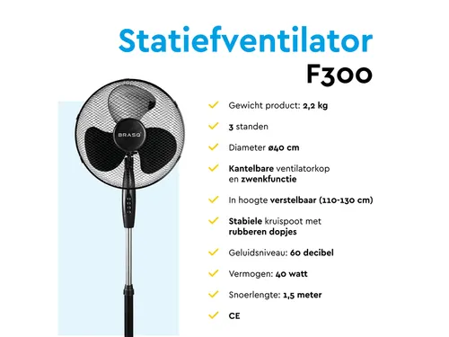 Statiefventilator BRASQ F300 Ø 40cm zwart