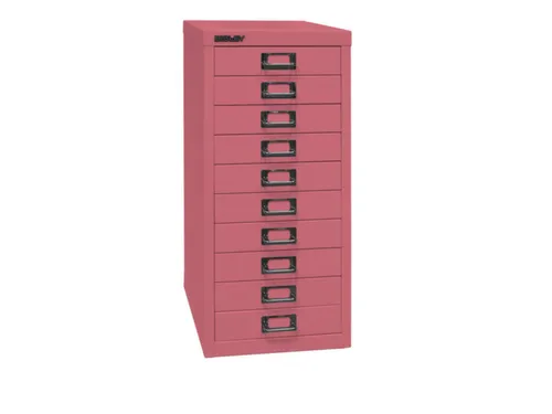 kantoor-ladekast HxBxD 590x279x380mm 10 laden romp + front pink staal