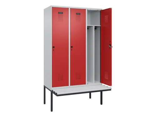 locker met bank,voor scheiding van kleding,HxBxD 2120x1200x815mm,3vak