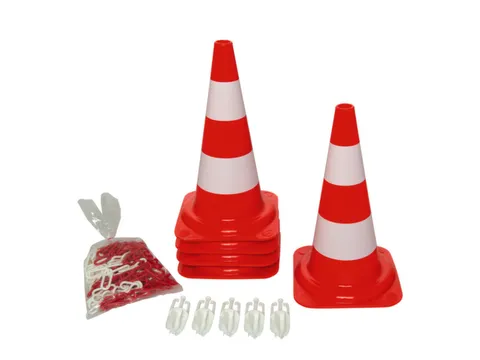 pylonenset,5kegels,H 750mm,PE,rood/wit,fluorescerend