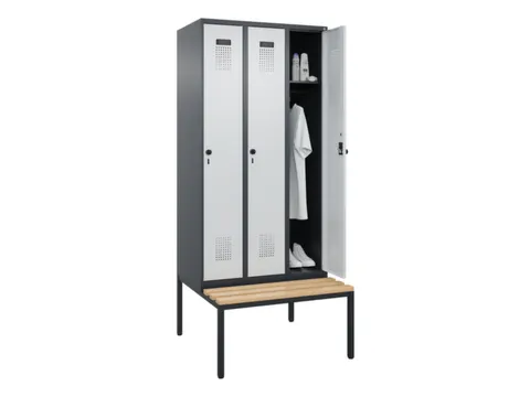 locker met bank,HxBxD 2120x900x815mm,3vak,vak B 300mm,draaigrendel