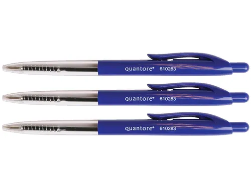 Balpen Quantore Drukknop Blauw medium, Blister 10 stuks