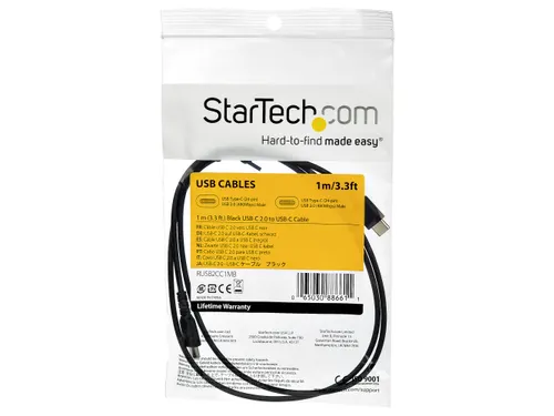 USB 2.0 naar USB-C kabel 1 Meter Zwart