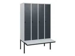locker met bank,HxBxD 1950x1200x815mm,4vak,vak B 300mm,draaigrendel