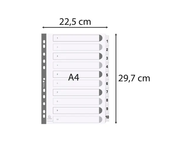 Bedrukte tabbladen geplastificeerde tabs 10-delig 1-10 A4 Wit