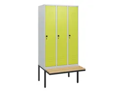 locker met bank,HxBxD 1950x900x815mm,3vak,vak B 300mm,draaigrendel