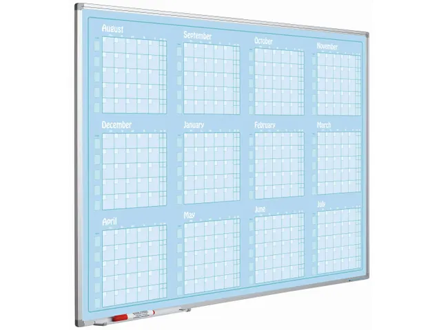 Magnetische Jaarplanner 90x120cm Blauw Softline Profiel Aug-Jul Engels