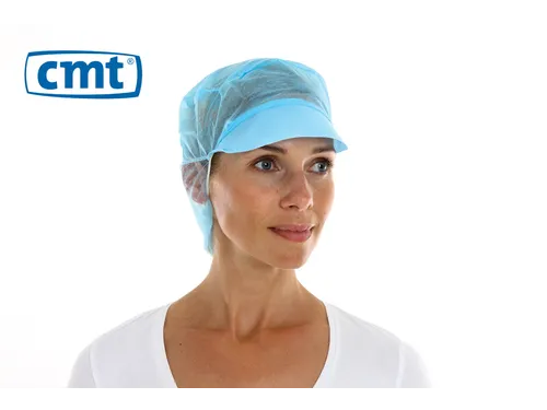 PPnw pet met klep haaropvang, blauw 'snood cap' 1000 Stuks
