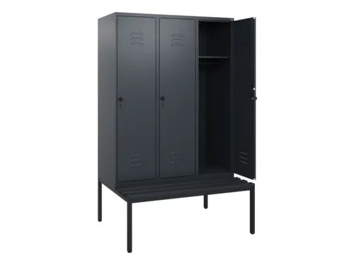 locker met bank,HxBxD 1950x1200x815mm,3vak,vak B 400mm,draaigrendel