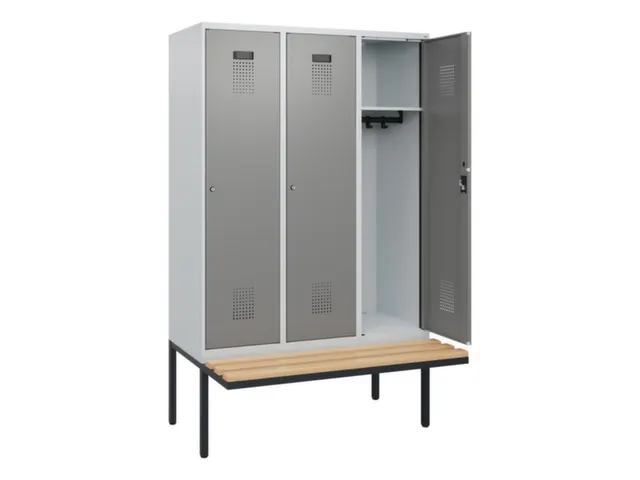 locker met bank,HxBxD 1950x1200x815mm,3vak,vak B 400mm,cilinderslot