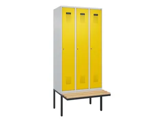 locker met bank,HxBxD 2120x900x815mm,3vak,vak B 300mm,cilinderslot - 2