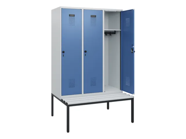 locker met bank,HxBxD 1950x1200x815mm,3vak,vak B 400mm,draaigrendel
