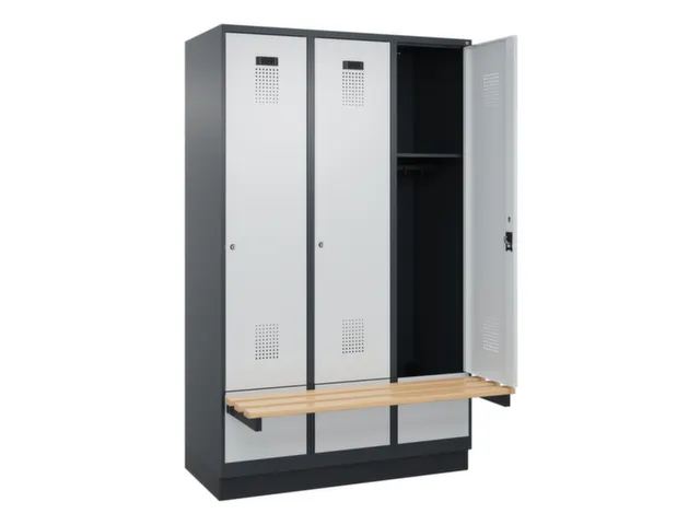 locker met bank,HxBxD 1950x1200x815mm,3vak,vak B 400mm,cilinderslot