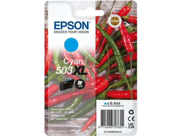 Epson 503XL, Hoog (XL) rendement, Cyaan, 6,4 ml, 1 stuk(s), Enkele ver