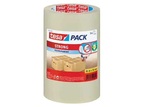 Verpakkingstape Tesapack Pp Strong 50mmx66m Transparant 3 stuks