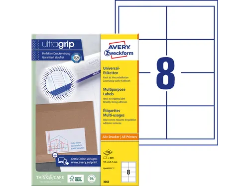 Etiket Avery 3660 97x67.7mm wit 800 stuks