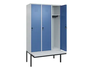 locker met bank,HxBxD 2120x1200x815mm,3vak,vak B 400mm,draaigrendel - 2