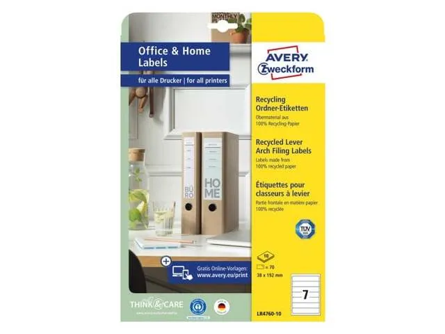 Etiquettes blanches pour dos de classeur larges, 38x192mm 10 feuilles,