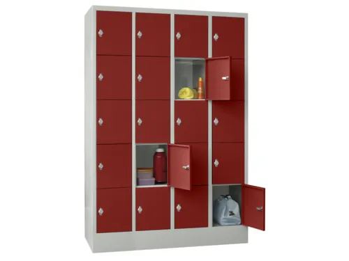 lockerkast,HxBxD 1850x1200x500mm,4x5vakken,RAL7035,front RAL3000