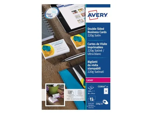 Visitekaart Avery C32016-25 85x54mm zijdeglans mat 220gr 250 stuks