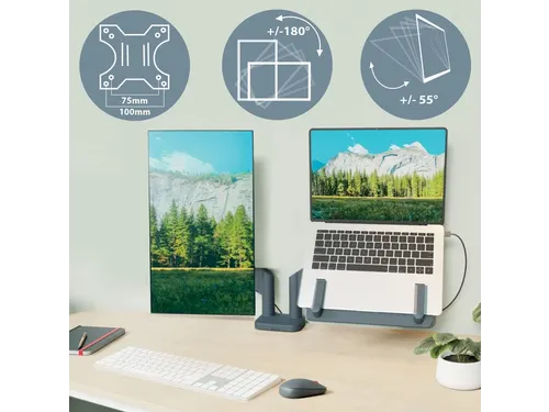 Monitor- en laptoparm Leitz Ergo ruimtebesparend dubbel donkergrijs
