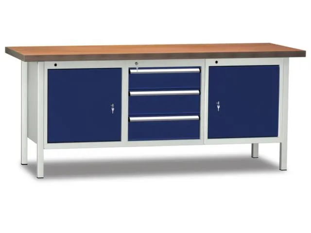 Werkbank 840x2000x700mm 3laden 2 Bergvakken Lichtgrijs Gentiaanblauw