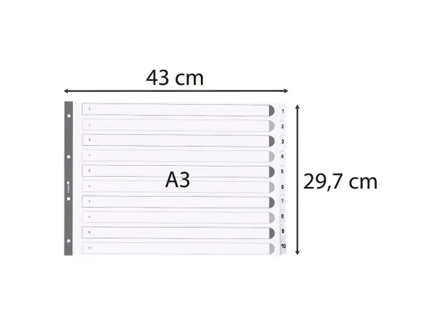 Bedrukte Tabbladen Karton Geplastificeerde Tabs 10 Tabs 1-10 A3 Wit