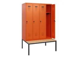 locker met bank,HxBxD 1950x1200x815mm,4vak,vak B 300mm,draaigrendel
