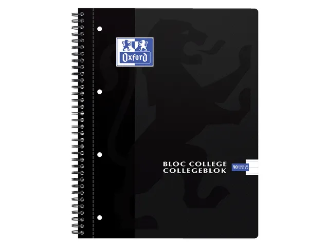Collegeblok Oxford A4+ 4-gaats lijn 90vel zwart