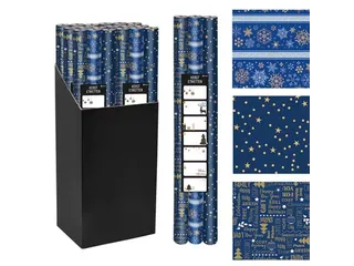 Geschenkpapier Kerst 70cmx2m blauw 3 stuks - 1