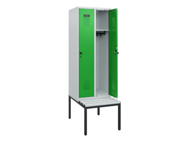 locker met bank,HxBxD 1950x600x815mm,2vak,vak B 300mm,draaigrendel