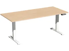 Elektrisch ihv bureau,HxBxD 630-1280x1800x800mm,blad beuken,T-voet wit