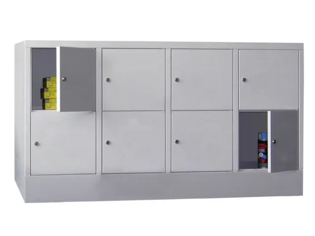 lockerkast,HxBxD 855x1600x500mm,4x2vakken,RAL7035,front RAL5012