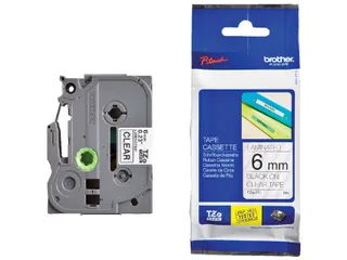 Labeltape Brother P-touch TZe-111 standaard 6mm zwart op transparant - 1