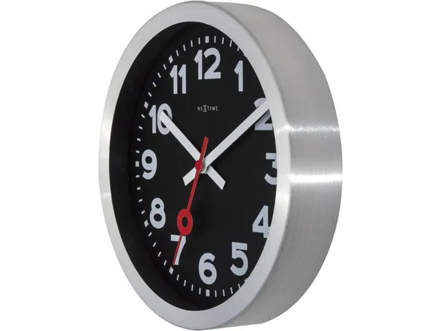 Horloge murale NeXtime 'Station' Ø19cm aluminium brossé noir