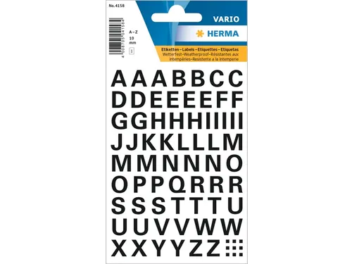 Etiket Herma 4158 10mm Letters A-Z Zwart Folie 63 stuks