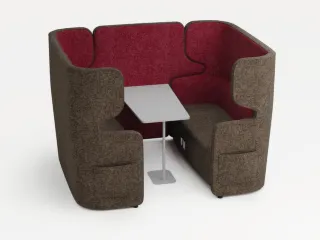 Zitgroep,2Banken,Tafel,4-Zits,Geluidabsorberend,Stof Bruingrijs/Rood - 2