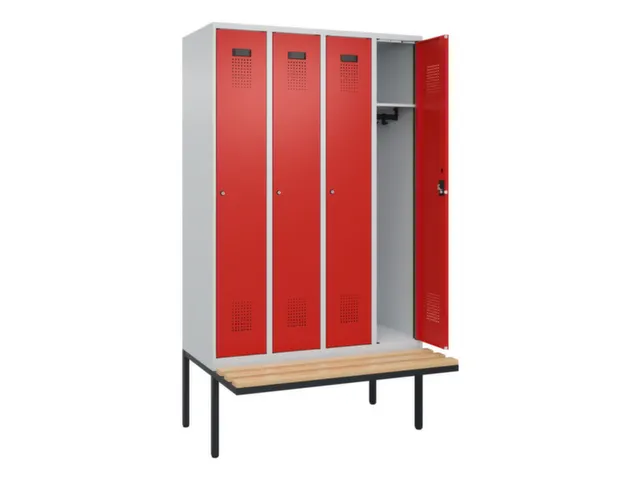 locker met bank,HxBxD 2120x1200x815mm,4vak,vak B 300mm,cilinderslot