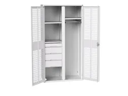 Locker 2000x1050x550mm 3 vakken lade, dubbele ventilatiedeur, RAL7035