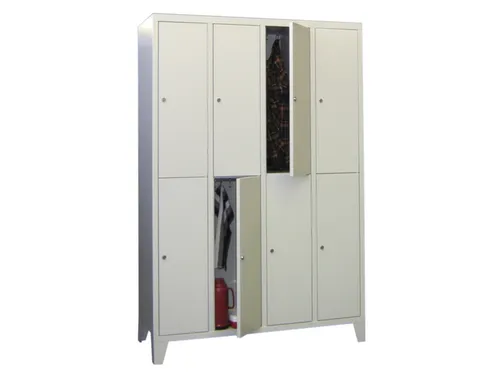 lockerkast,HxBxD 1850x1200x500mm,4x2vakken,RAL7035,front RAL5012