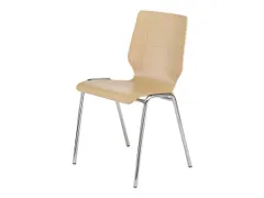 Houten Kuipstoel,4Voeten Ronde Buis Verchroomd,Zitschaal Beuken