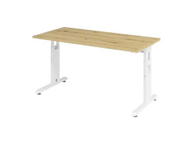 bureau,HxBxD 650-850x1400x670mm,blad eiken,C-voet wit