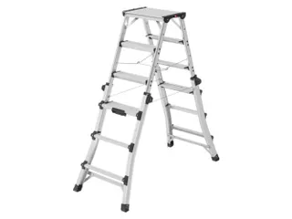 Telescopische dubbele ladder,beide zijden,2x4-6sporten/treden - 1