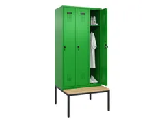 locker met bank,HxBxD 2120x900x815mm,3vak,vak B 300mm,draaigrendel