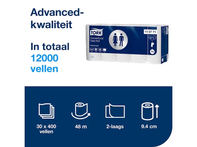 Toiletpapier Tork T4 110771 Advanced 2-laags Wit 400 Vel 30 rollen