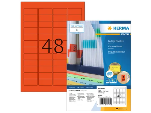 HERMA 4545 Gekleurde etiketten A4 45,7x21,2mm Rood 4800 stuks