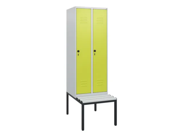 locker met bank,HxBxD 1950x600x815mm,2vak,vak B 300mm,draaigrendel