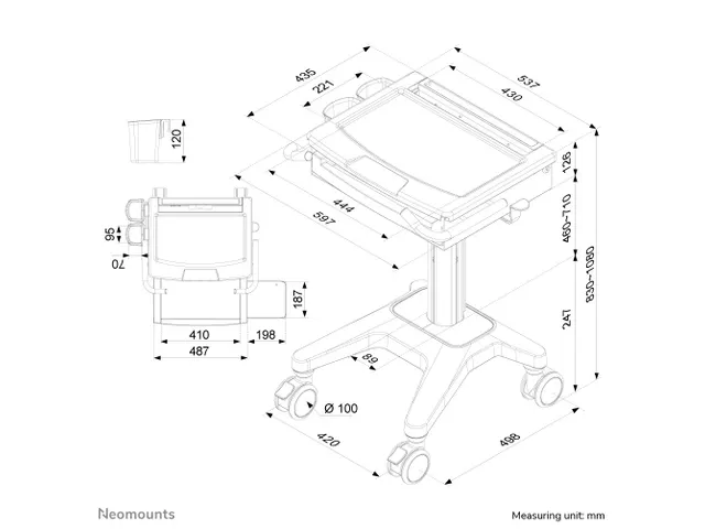 Neomounts MED-M200 Medisch mobiel werkstation - 10-17 inch - max 5 kg