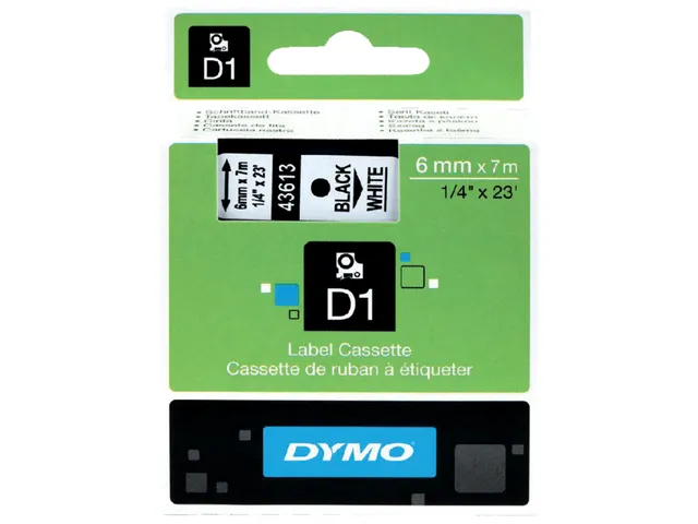 Lettertape Dymo 43613 1000/5000 6mmx7m Zwart Op Wit