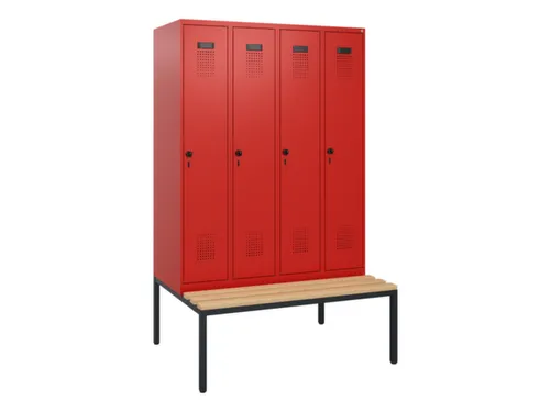 locker met bank,HxBxD 1950x1200x815mm,4vak,vak B 300mm,draaigrendel